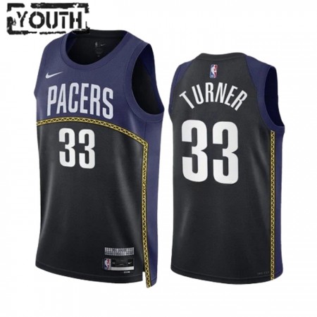 Camiseta Niños NBA Indiana Pacers Myles Turner 33 2022-23 Nike City Edition Negro Navy Swingman